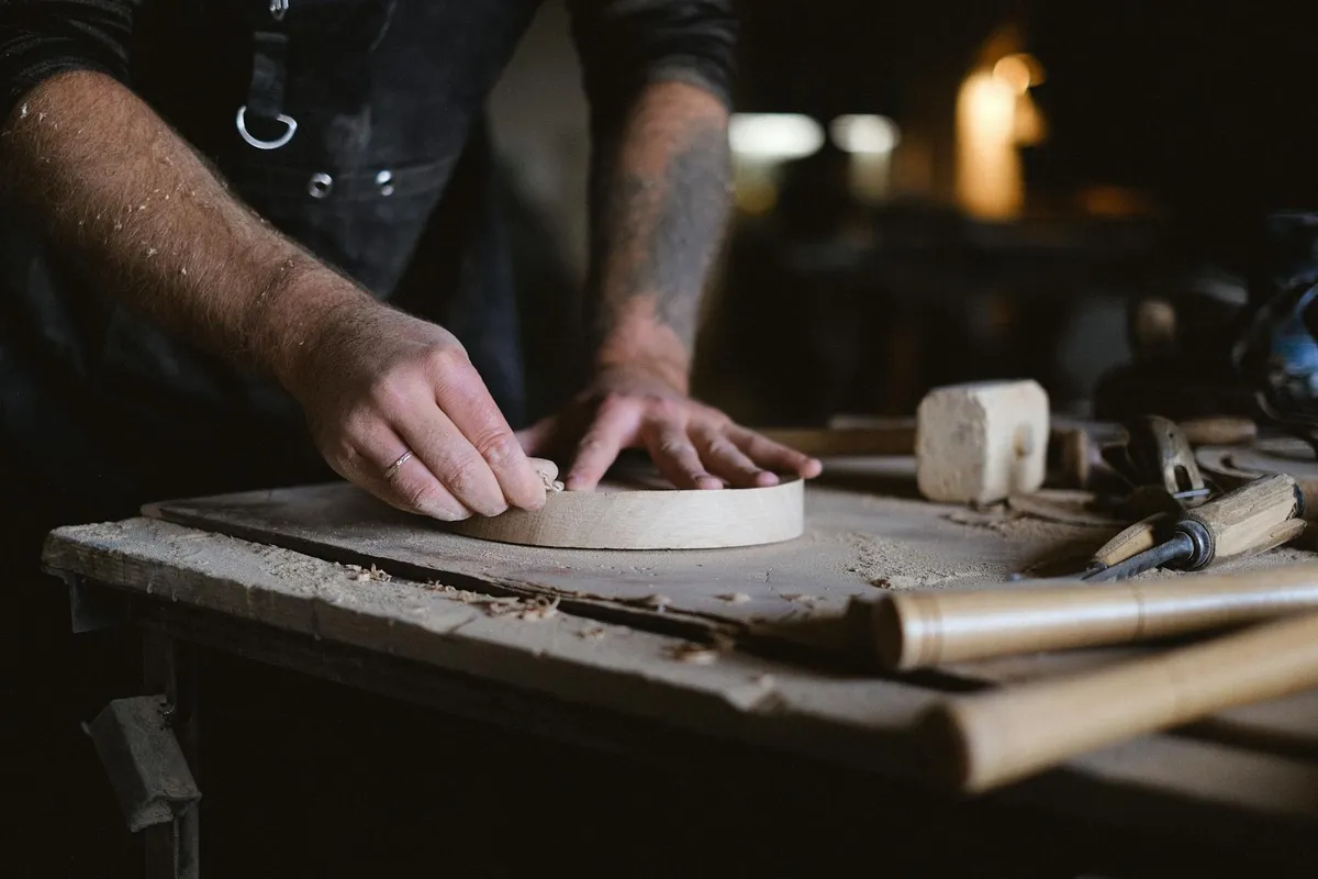 A handmade wooden chair in a craftsman workshop
